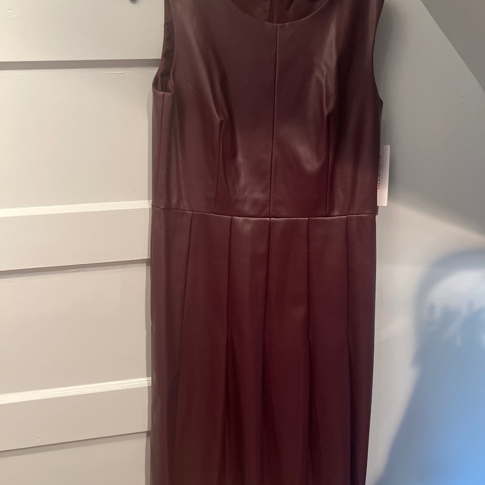 Cherry Red Burgundy Faux Leather Pleated Dress